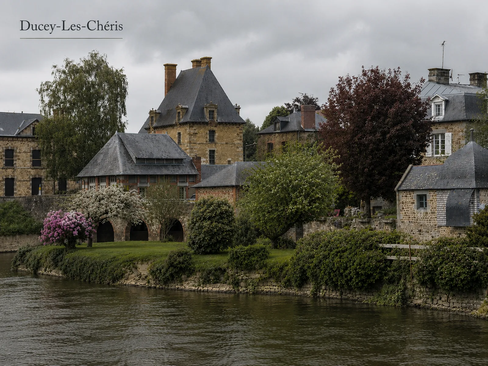 The village of Ducey-les-Chéris beside the River Sélune in Normandy