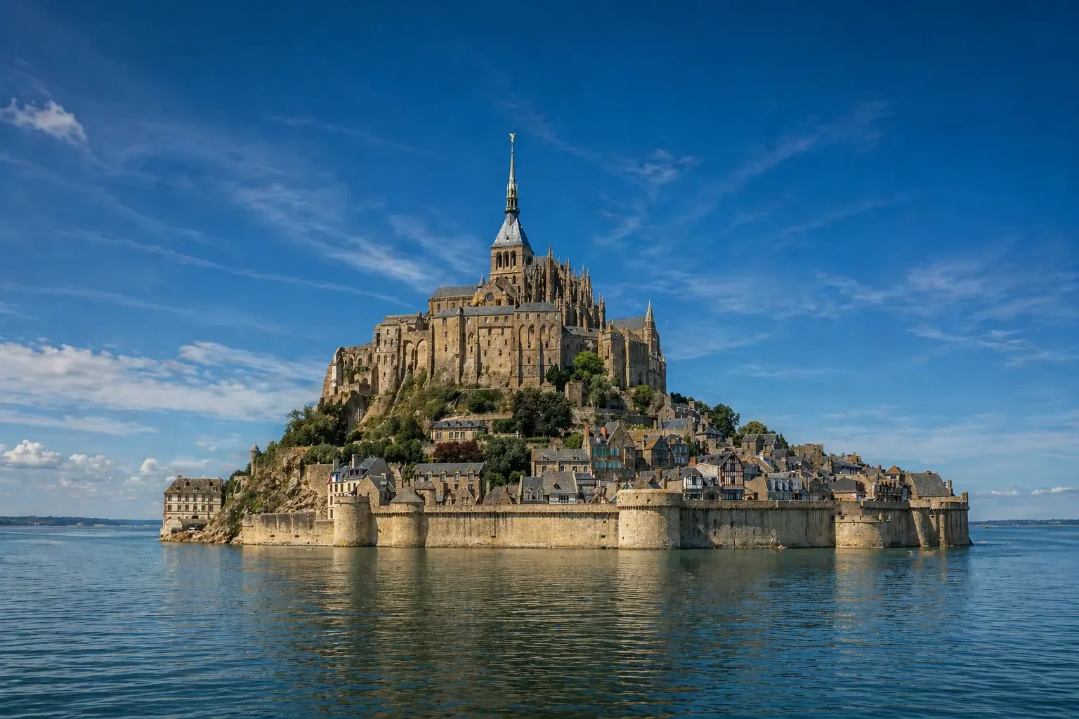 The Mont-Saint-Michel rising from its bay in Normandy