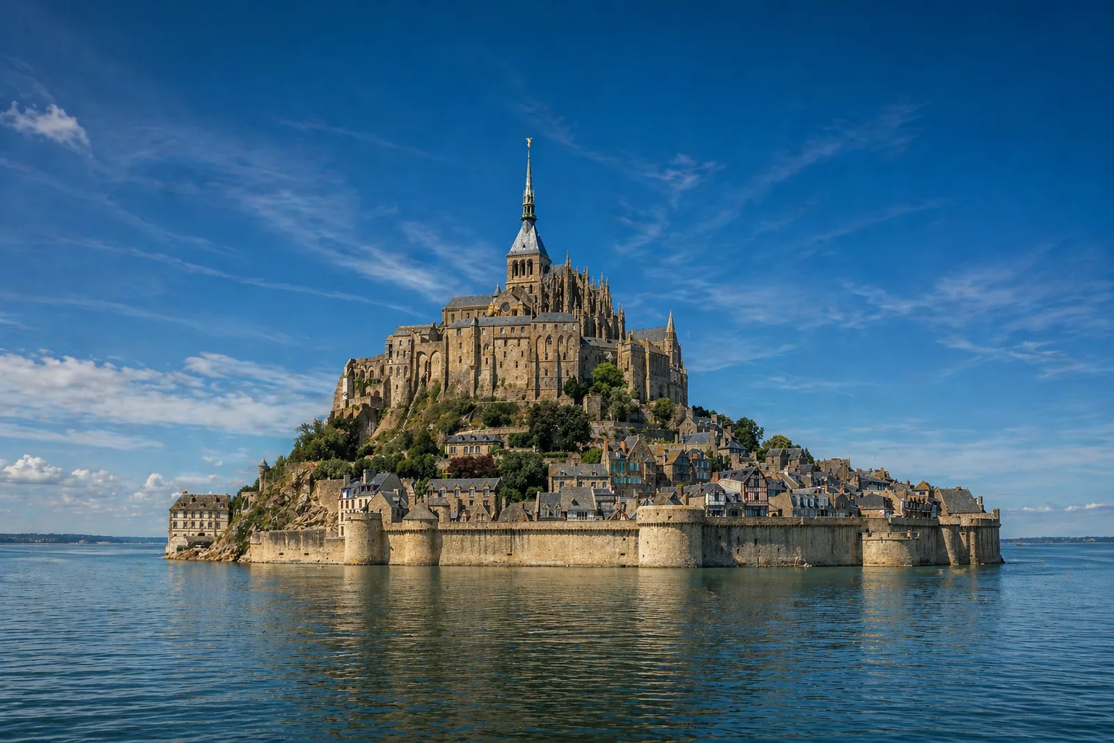 The Mont-Saint-Michel in Normandy seen across the bay